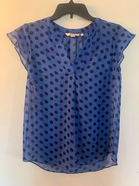 Boden Polka Dot Semi Sheer Blue blouse Size 4 Classic Preppy Flutter Sleeve